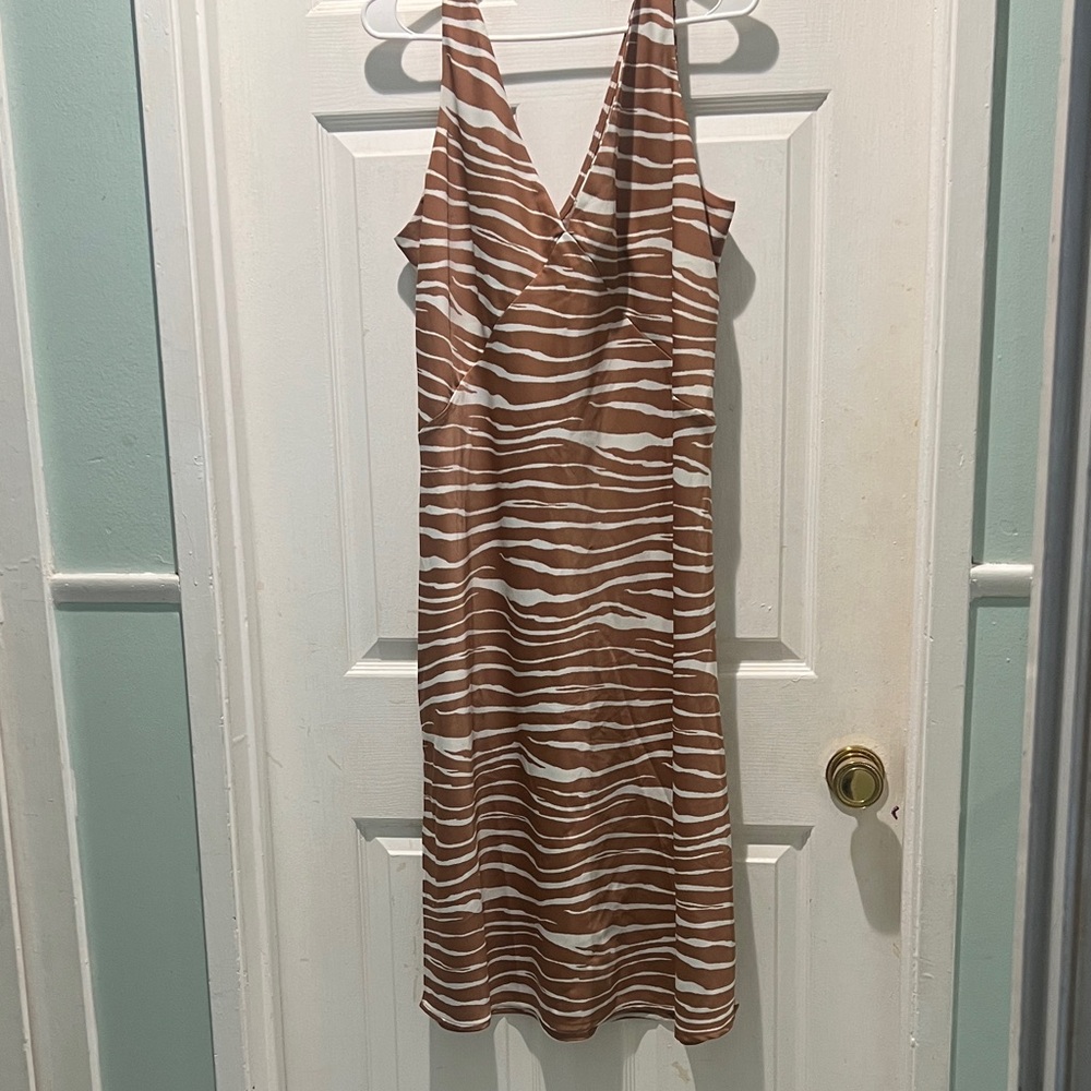 A New Day Brown and White Zebra Print Midi Dress